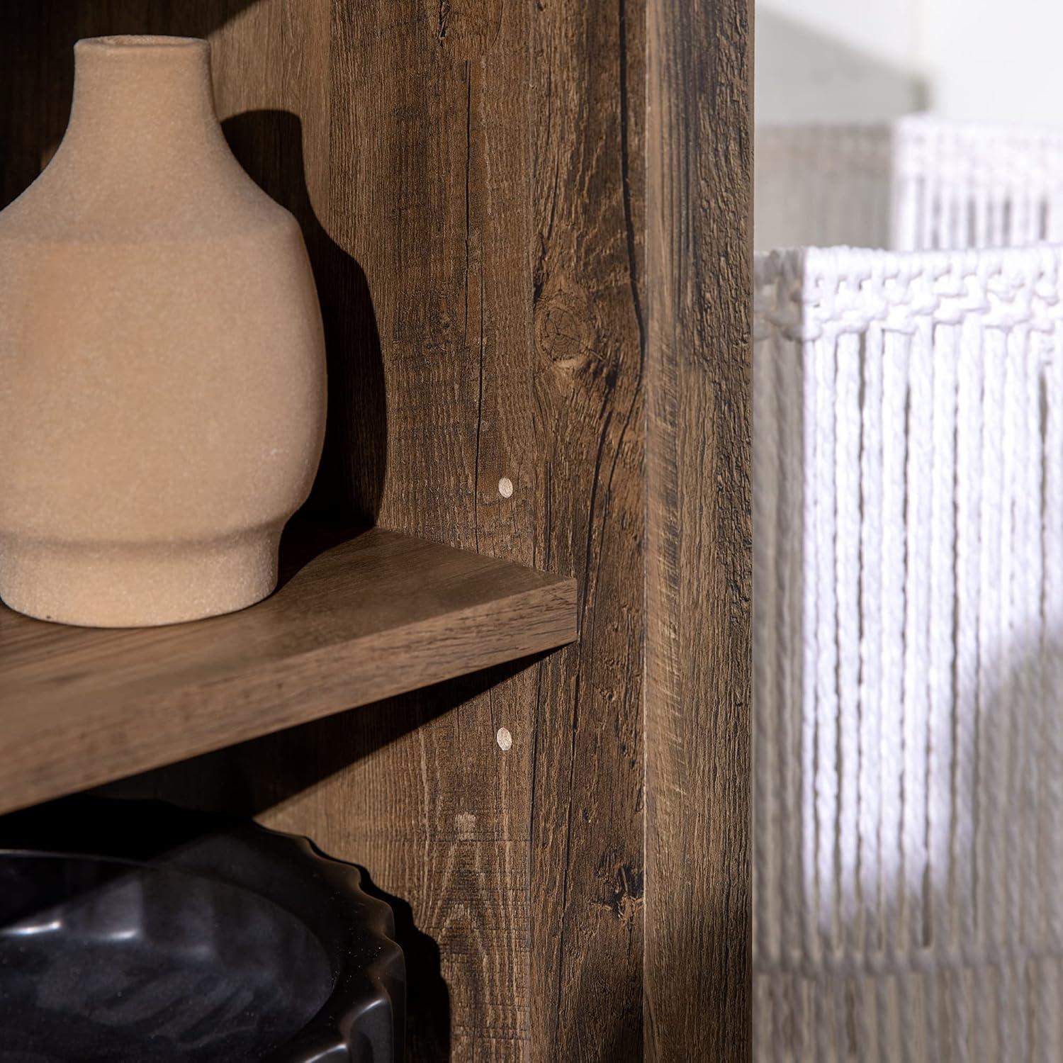 imageWalker Edison Wesley Modern Farmhouse Glass Door TV Stand for TVs up to 65 Inches 58 Inch Stone Grey Without FireplaceRustic Oak