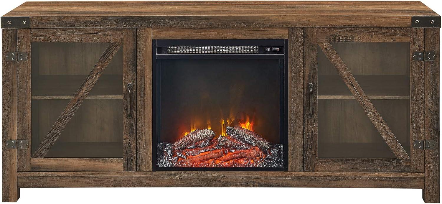 imageWalker Edison Wesley Modern Farmhouse Glass Door TV Stand for TVs up to 65 Inches 58 Inch Stone Grey Without FireplaceRustic Oak