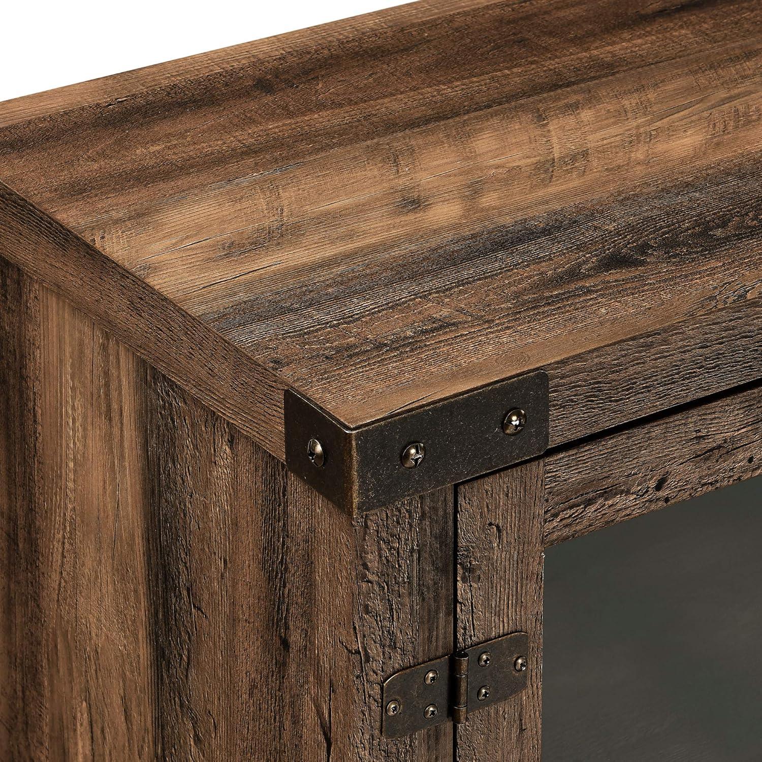 imageWalker Edison Wesley Modern Farmhouse Glass Door TV Stand for TVs up to 65 Inches 58 Inch Stone Grey Without FireplaceRustic Oak