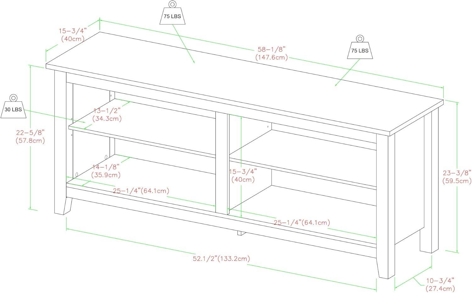 imageWalker Edison Wren Classic 4 Cubby TV Stand for TVs up to 65 Inches 58 Inch BrownRustic Oak