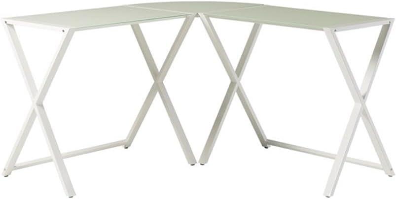 imageWalker Edison Wright Modern X Leg Glass Top Corner Computer Gaming L Shape Desk Home Office 51 Inch White