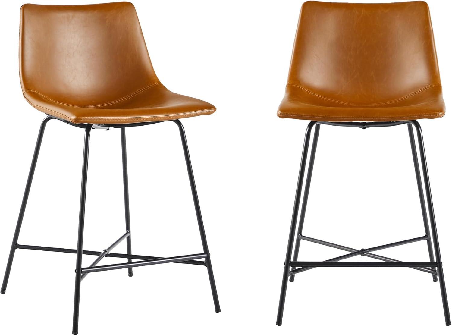 imageWalker Edison Xuma Modern Faux Leather Armless Low Back Counter Stool Set of 2 Whiskey BrownModern Whiskey Brown