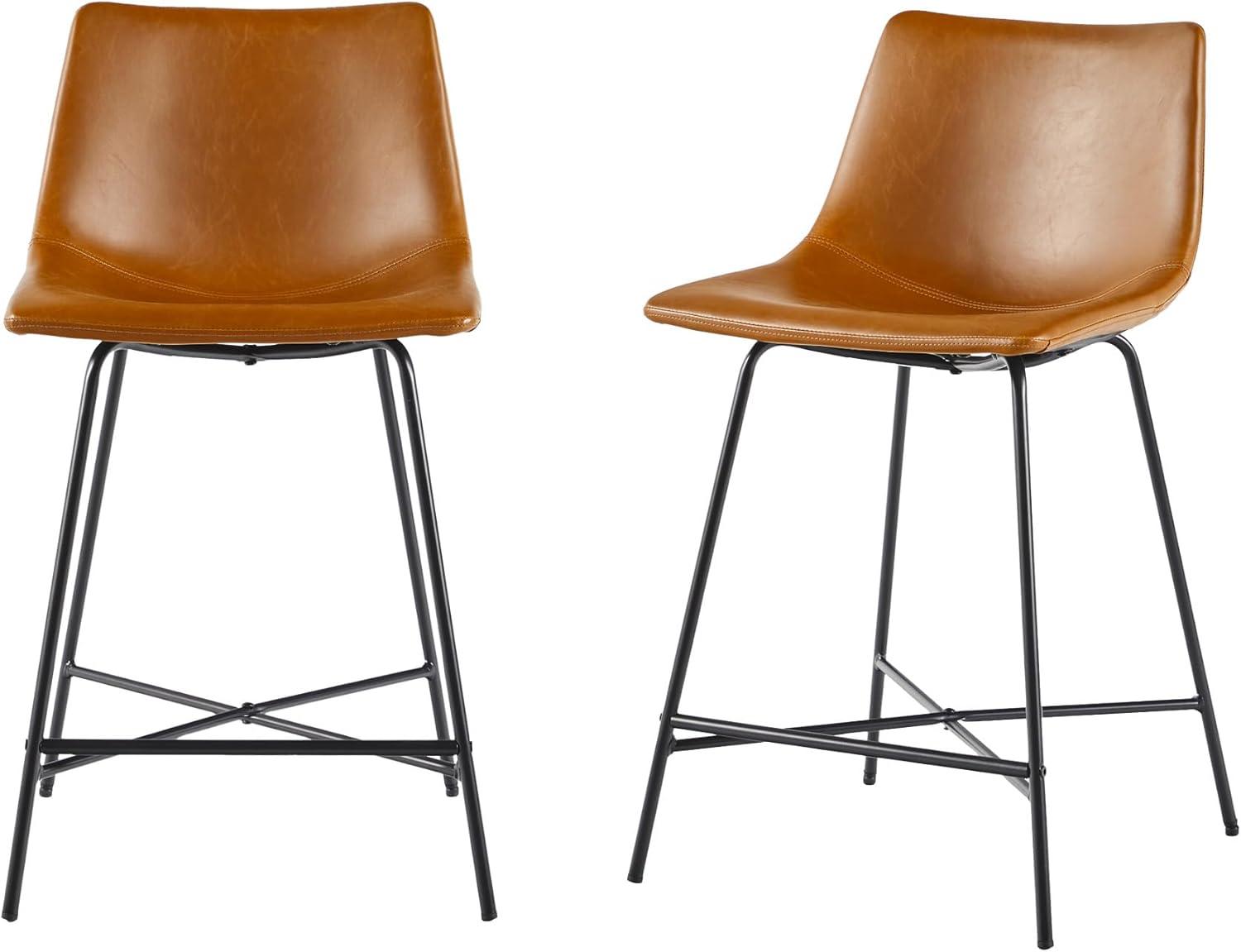 imageWalker Edison Xuma Modern Faux Leather Armless Low Back Counter Stool Set of 2 Whiskey BrownModern Whiskey Brown