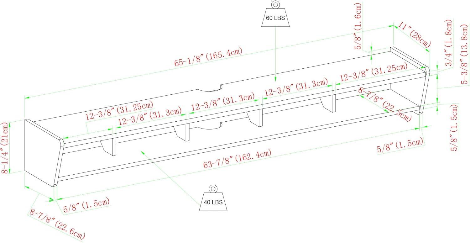 imageWalker Edison Zee Modern Floating Mounted Minimalist TV Stand 65 Inch Length for TVs up to 70 Inches Solid BlackSolid Black
