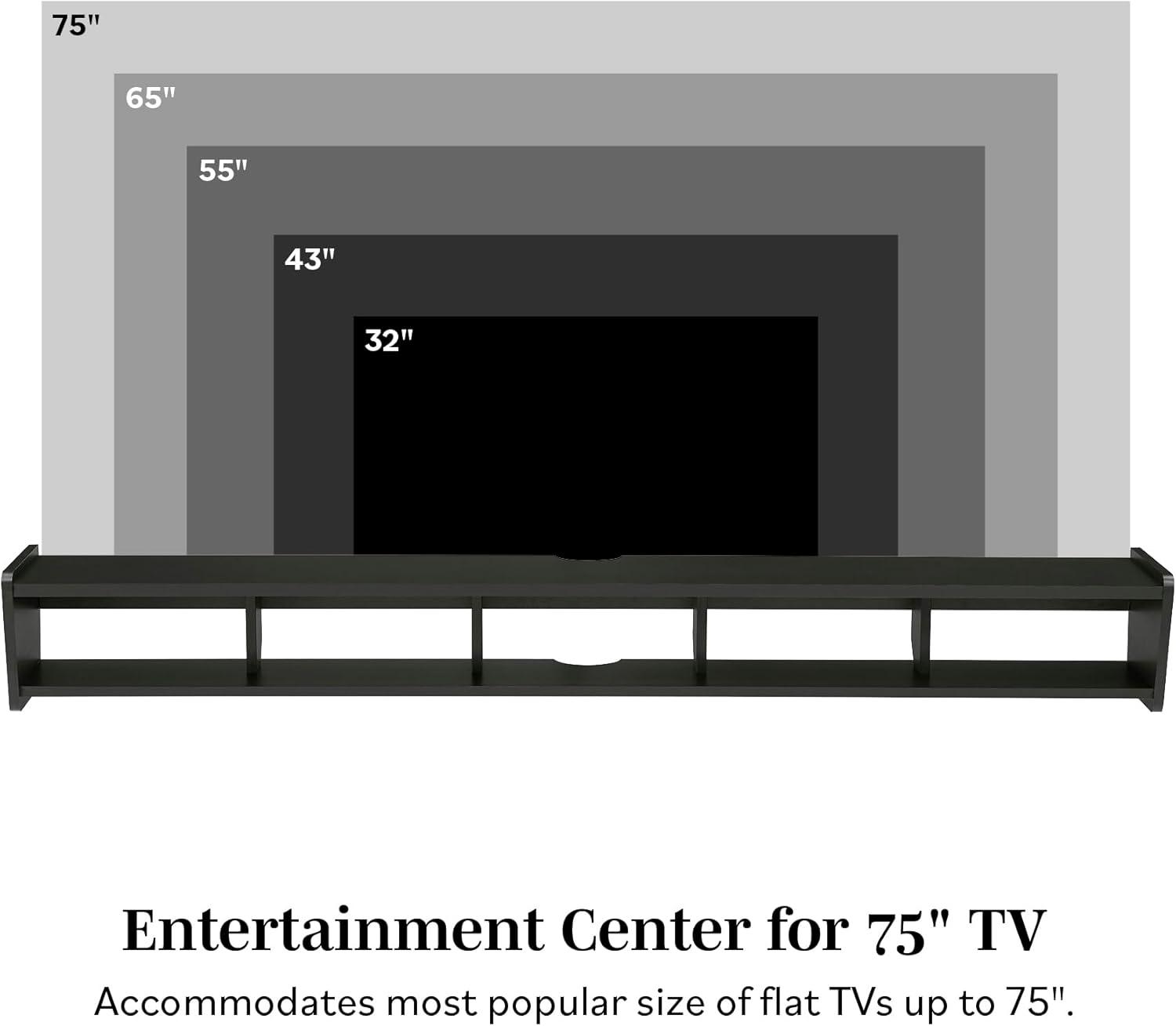imageWalker Edison Zee Modern Floating Mounted Minimalist TV Stand 65 Inch Length for TVs up to 70 Inches Solid BlackSolid Black