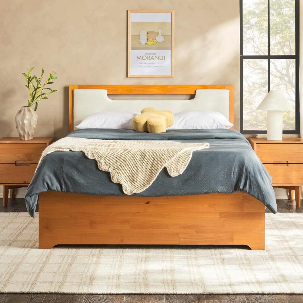 imageWalker Edision Sloane Solid Wood Upholstered Bed Frame with Storage Drawers Queen CaramelCaramel