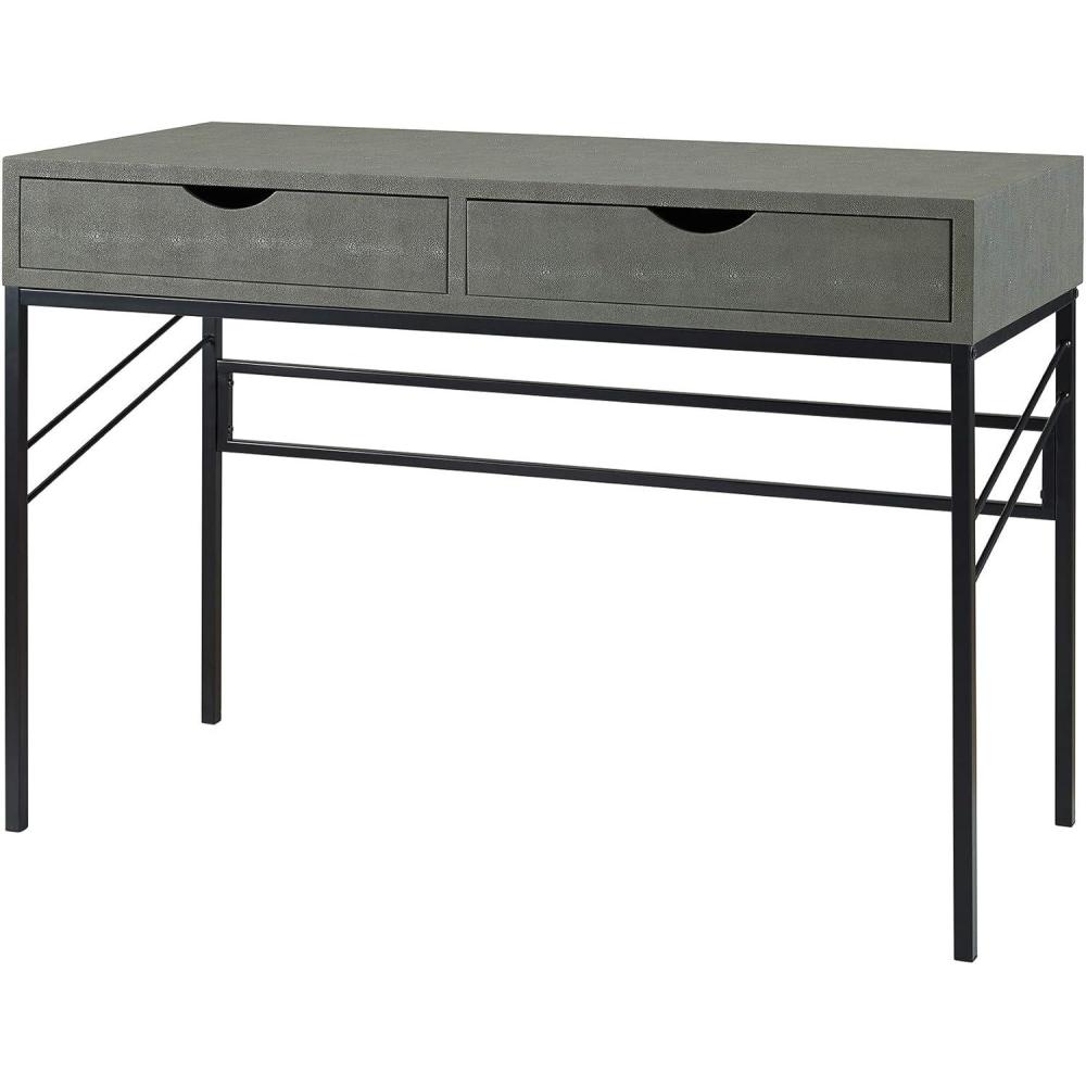 imageWalker Edison 2 Drawer Modern Wood and Metal Computer Writing Desk Home Office Workstation Small 44 Inch Off WhiteGrey