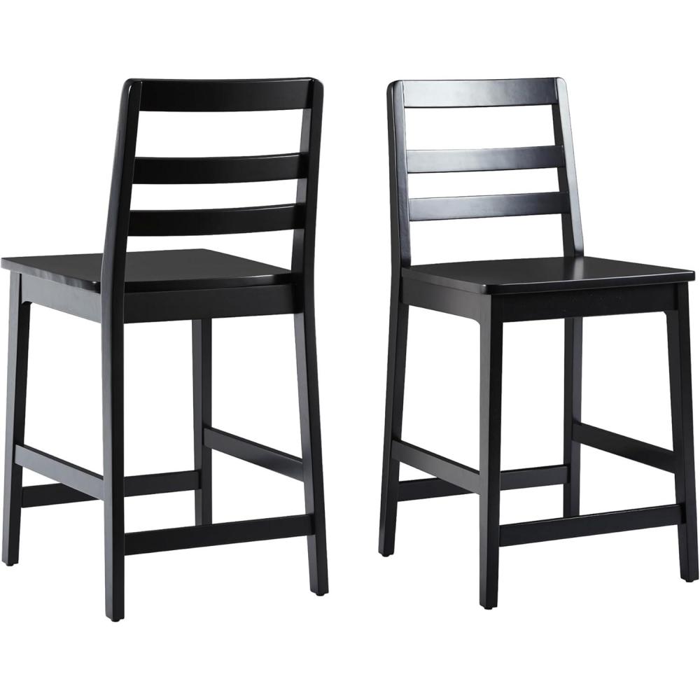 imageWalker Edison 2Piece Modern Solid Wood LadderBack Counter Stool Set of 2 BlackBlack