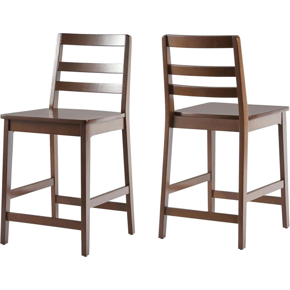 imageWalker Edison 2Piece Modern Solid Wood LadderBack Counter Stool Set of 2 BlackWalnut