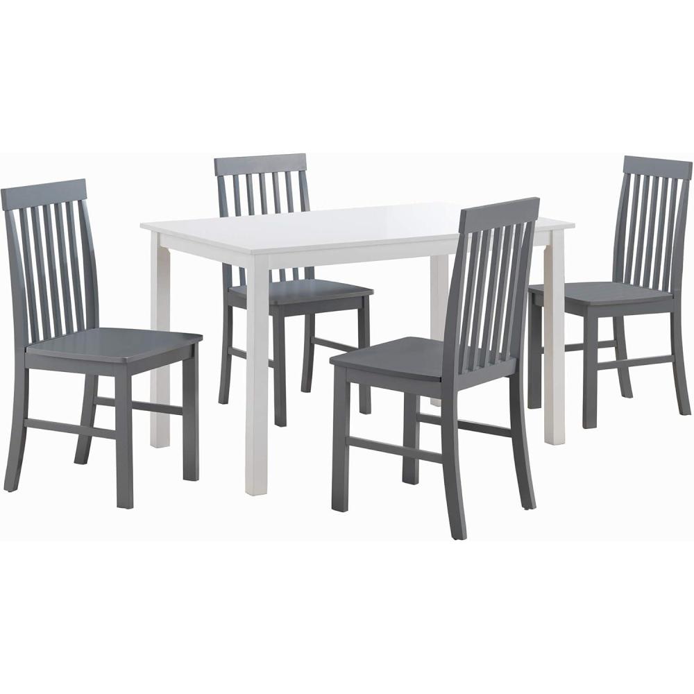 imageWalker Edison 4 Person Modern Farmhouse Wood Small Dining Table Dining Room Kitchen Table Set 4 Chairs Set 48 Inch White and GreyWhite and Grey