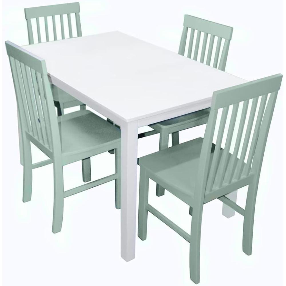 imageWalker Edison 4 Person Modern Farmhouse Wood Small Dining Table Dining Room Kitchen Table Set 4 Chairs Set 48 Inch White and GreyWhite and Sage Green