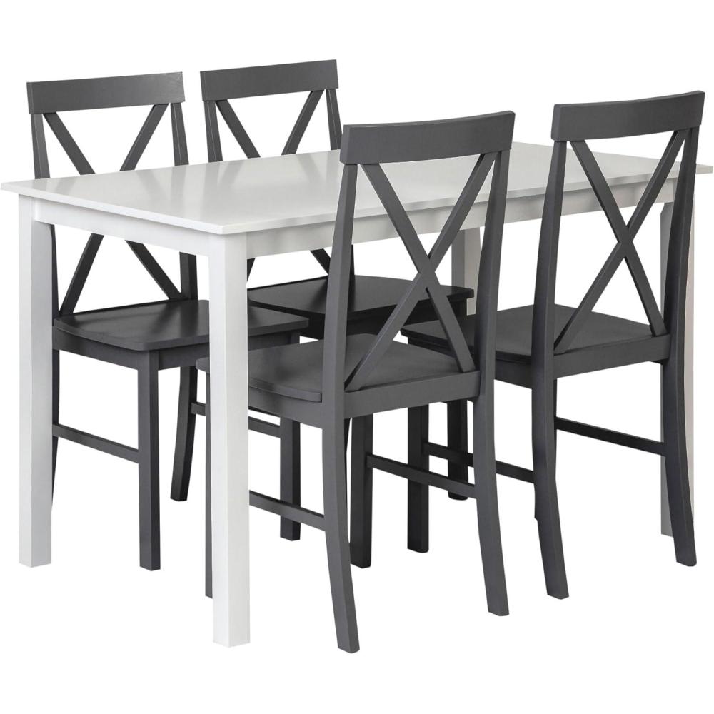imageWalker Edison 4 Person Modern Farmhouse Wood Small Dining Table Dining Room Kitchen Table Set Dining 4 X Chairs Set 48 Inch White and GreyWhite and Grey