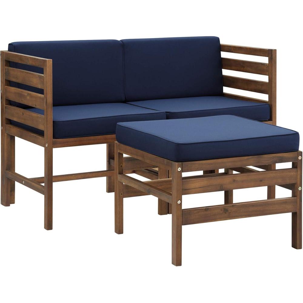 imageWalker Edison AZWSAN3PCDBBU Ravello Modular 3 Piece Outdoor Patio Set Navy BlueDark BrownNavy Blue Dark Brown