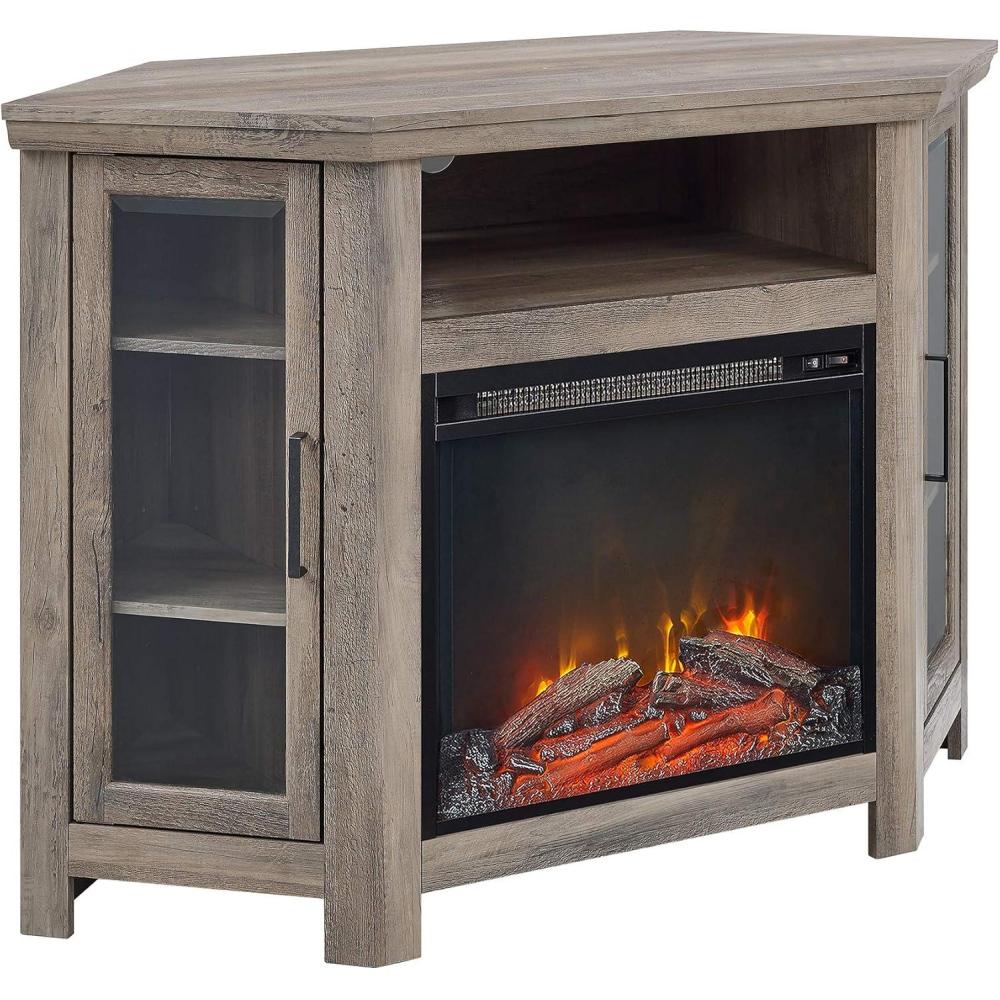 imageWalker Edison Alcott Classic Glass Door Fireplace Corner TV Stand for TVs up to 55 Inches 48 Inch Traditional BrownGrey Wash