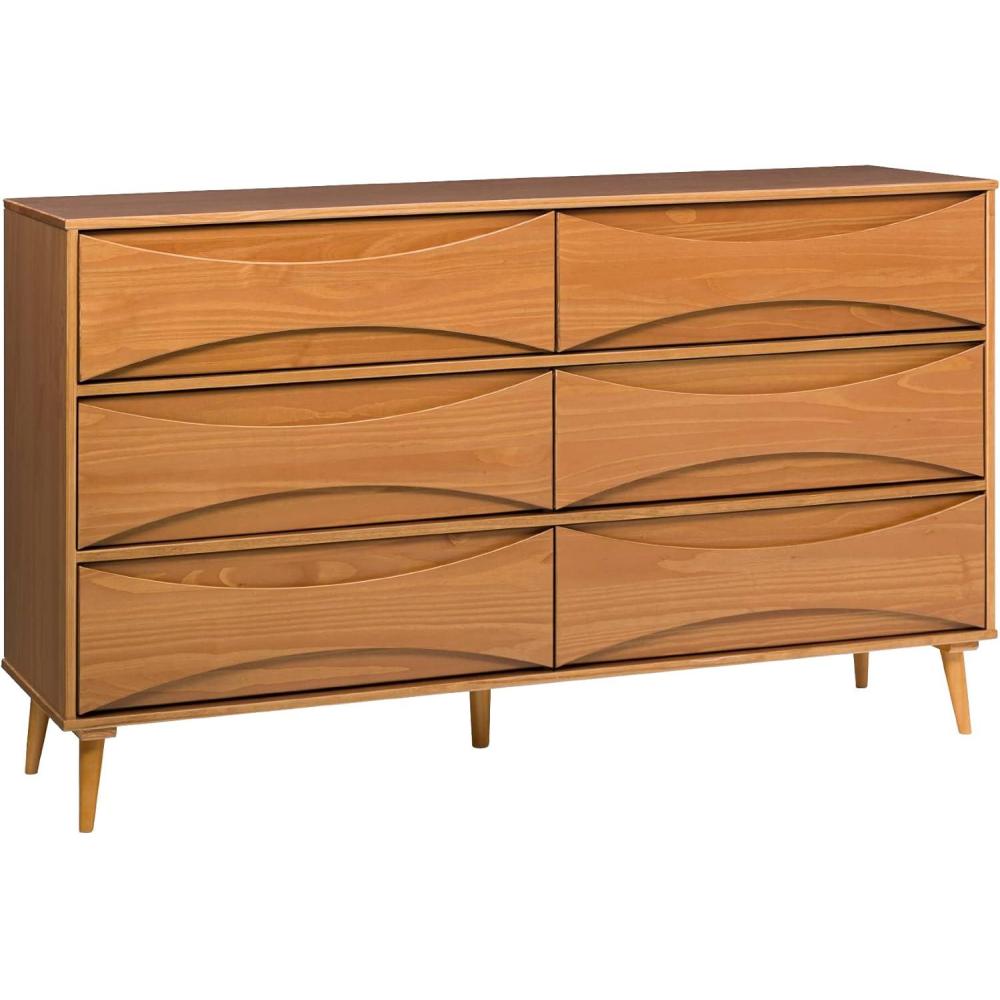 imageWalker Edison Atticus MidCentury Modern Detailed 6Drawer Solid Wood Dresser 59 Inch WalnutCaramel