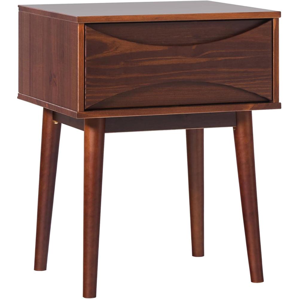 imageWalker Edison Atticus Solid Wood Retro 1Drawer Nightstand 25 Inch WalnutWalnut
