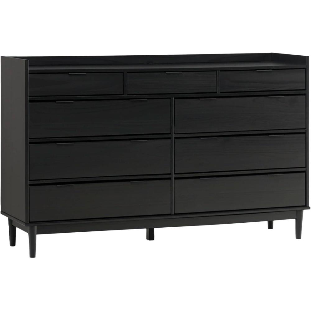 imageWalker Edison Blythe MidCentury Modern TrayTop Solid Wood 9Drawer Dresser 60 Inch BlackBlack