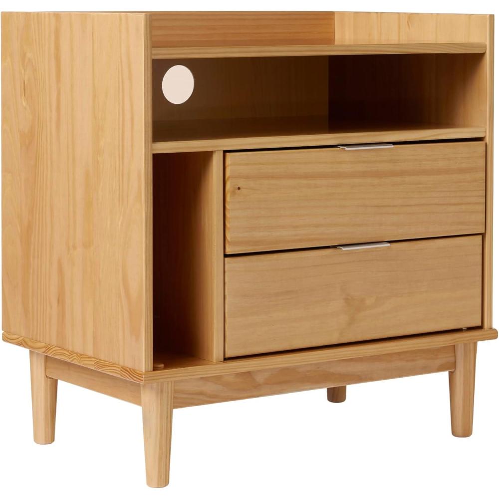 imageWalker Edison Blythe MidCentury Modern TrayTop Storage Nightstand 25 Inch WhiteNatural Pine