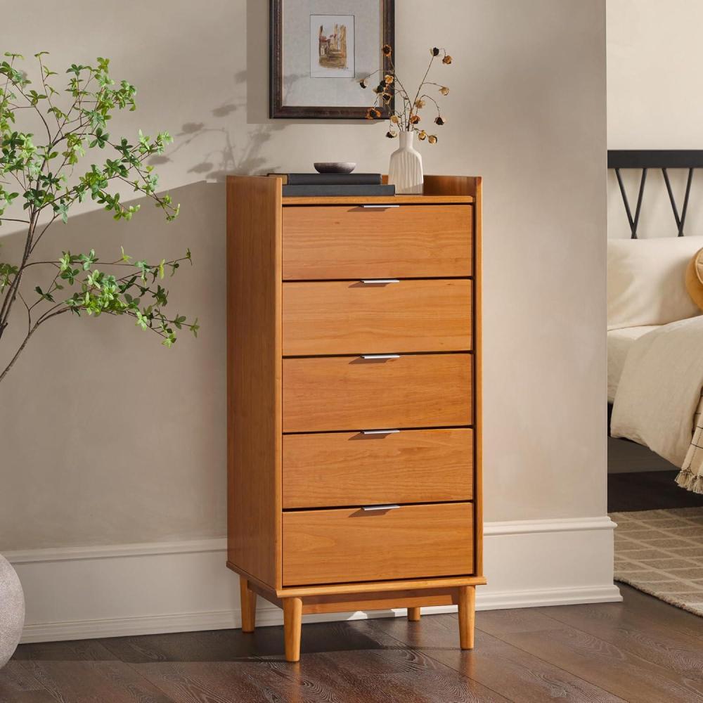 imageWalker Edison Blythe Scandi Minimalist 5Drawer Solid Wood Dresser 43 Inch Caramel