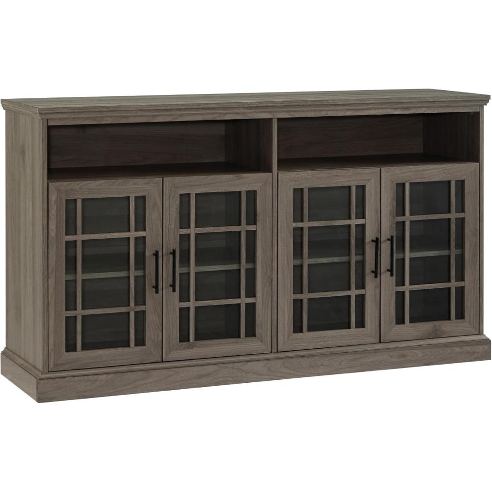 imageWalker Edison Classic Glass Door Universal TV Stand for TVs up to 64quot Flat Screen Living Room Storage Cabinet Doors and Shelves Entertainment Center 16quotD x 58quotW x 33quotH Dark WalnutSlate Grey
