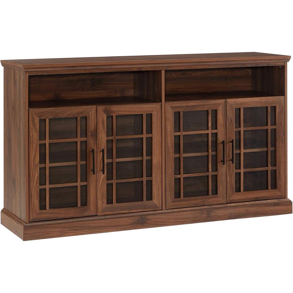 imageWalker Edison Classic Glass Door Universal TV Stand for TVs up to 64quot Flat Screen Living Room Storage Cabinet Doors and Shelves Entertainment Center 16quotD x 58quotW x 33quotH Dark WalnutDark Walnut