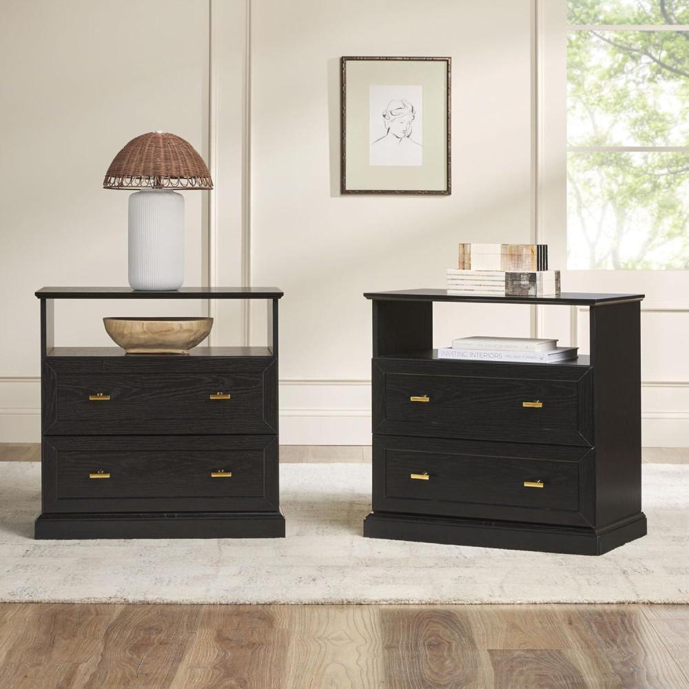 imageWalker Edison Clyde Classic Rustic 2Drawer OpenCubby Nighstands End Side Tables Living Room Bedroom Storage White OakBlack