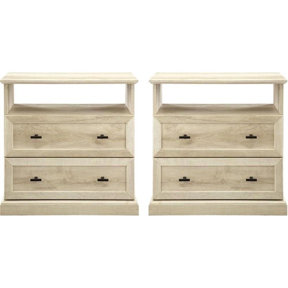 imageWalker Edison Clyde Classic Rustic 2Drawer OpenCubby Nighstands End Side Tables Living Room Bedroom Storage White OakWhite Oak