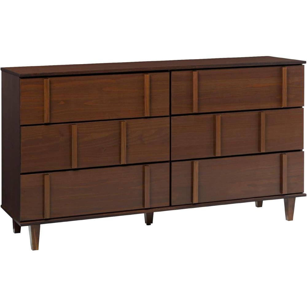 imageWalker Edison Contemporary Detailed 6Drawer Solid Wood Dresser 60 Inch WalnutWalnutt