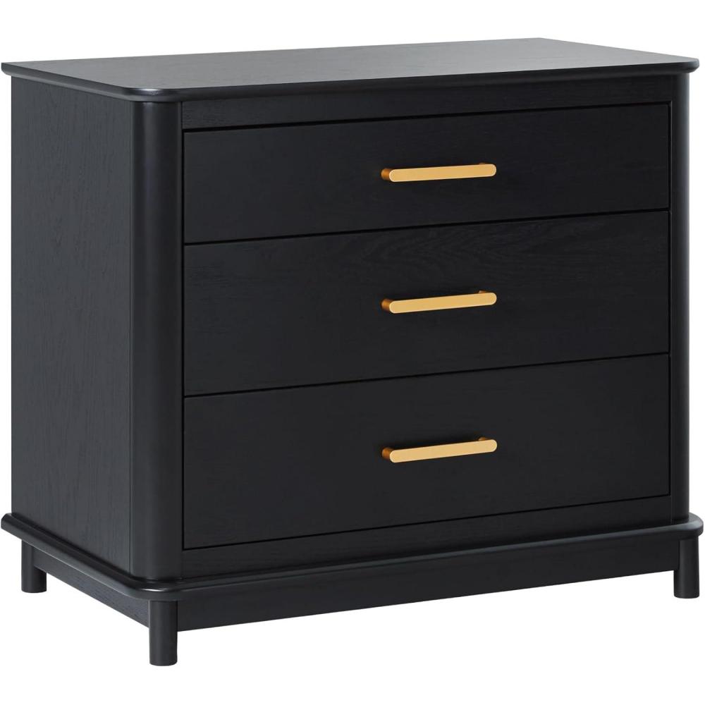 imageWalker Edison Contemporary Modern Solid Red Oak Veneer 3Drawer Nightstand Easy to Assemble Drawers Storage for Bedroom 3Drawer Nightstand 3025 Inch BlackBlack