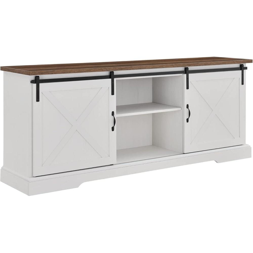 imageWalker Edison Corbin Modern Farmhouse Sliding X Barn Door TV Stand for TVs up to 80 Inches 70 Inch Reclaimed Barnwood and Brushed WhiteWhite
