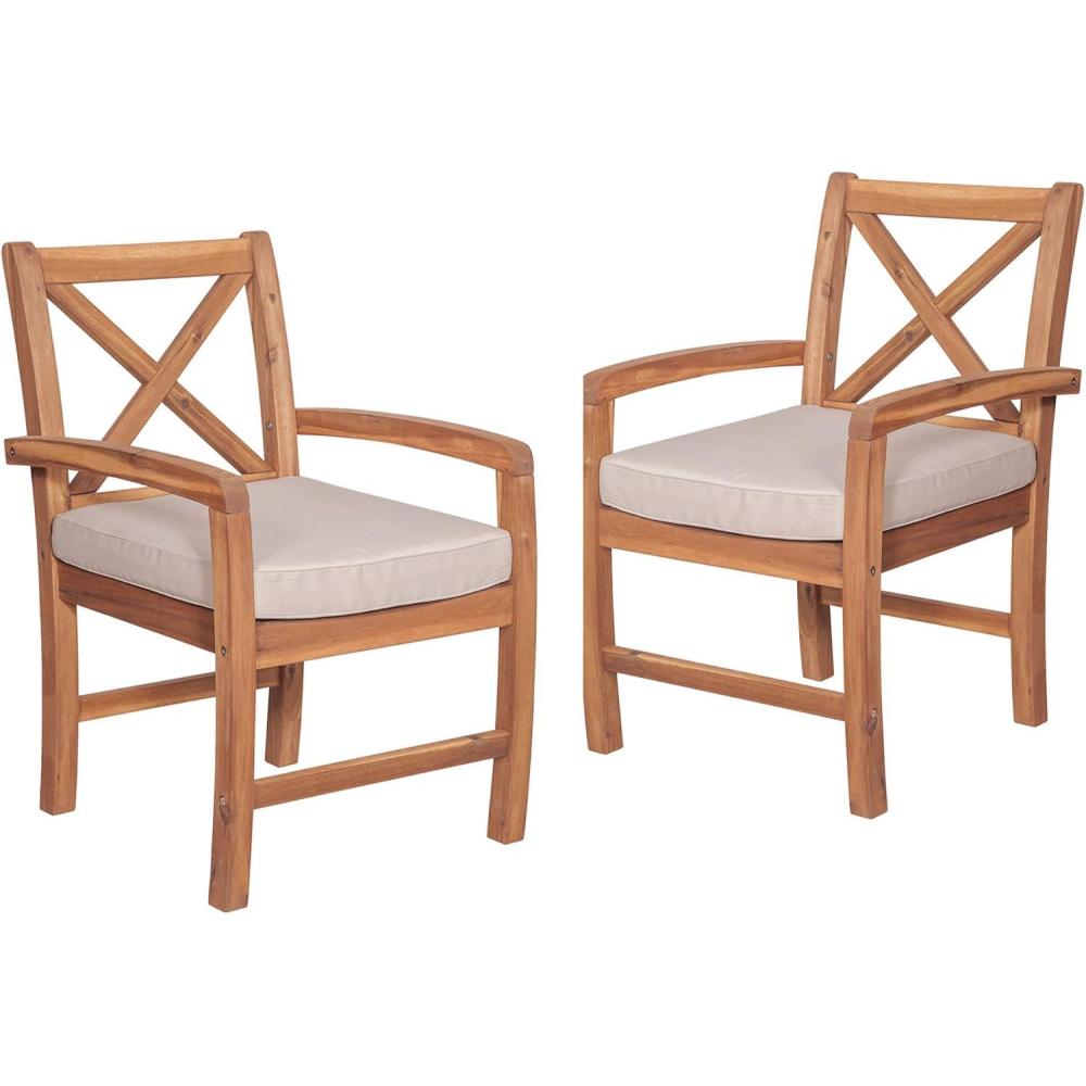 imageWalker Edison Delray Classic Acacia Wood X Back Patio Chairs with Cushions Set of 2 Brown