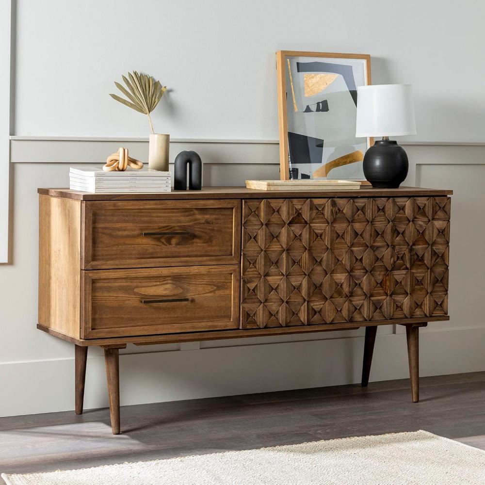imageWalker Edison Deluca Boho Solid Wood 2 Door Sideboard with Prism Detail 58 Inch CaramelBrown