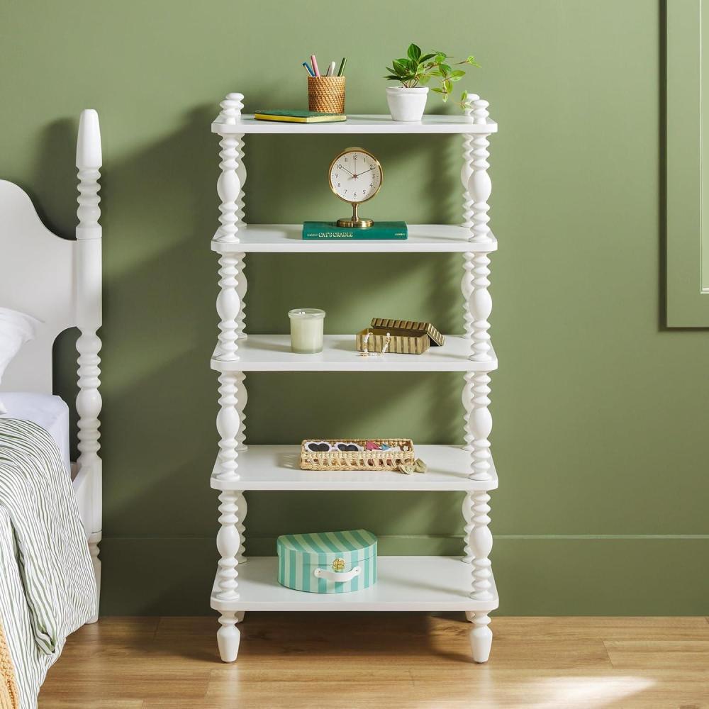 imageWalker Edison EZ Assembly Premium Traditional Kids Wood Bookcase Modern Farmhouse Bookshelf 5 Open Spindle Shelves Short Wood Bookcase Accessible Height for Children 48 Inch WhiteWhite