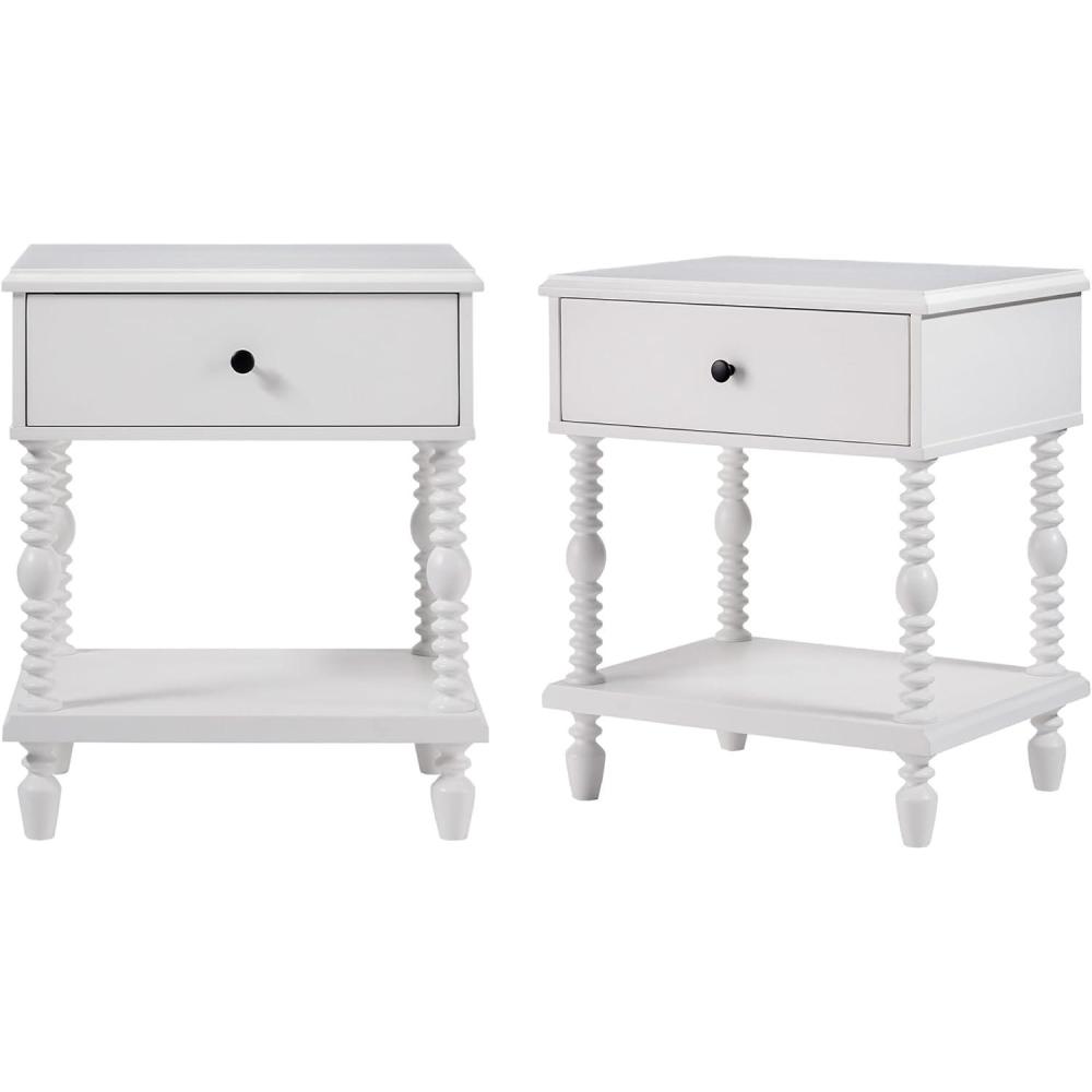 imageWalker Edison Easy Assembly Wood 2 Drawer Spindle Nightstand  NaturalWhite