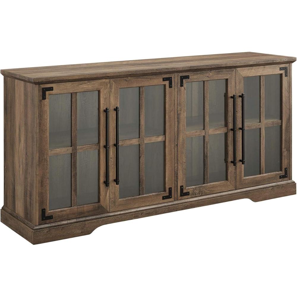 imageWalker Edison Farmhouse Barn Glass Door Wood Universal TV Stand for TVs up to 64quot Flat Screen Living Room Storage Cabinet Doors and Shelves Entertainment Center 58 Inch Rustic OakRustic Oak