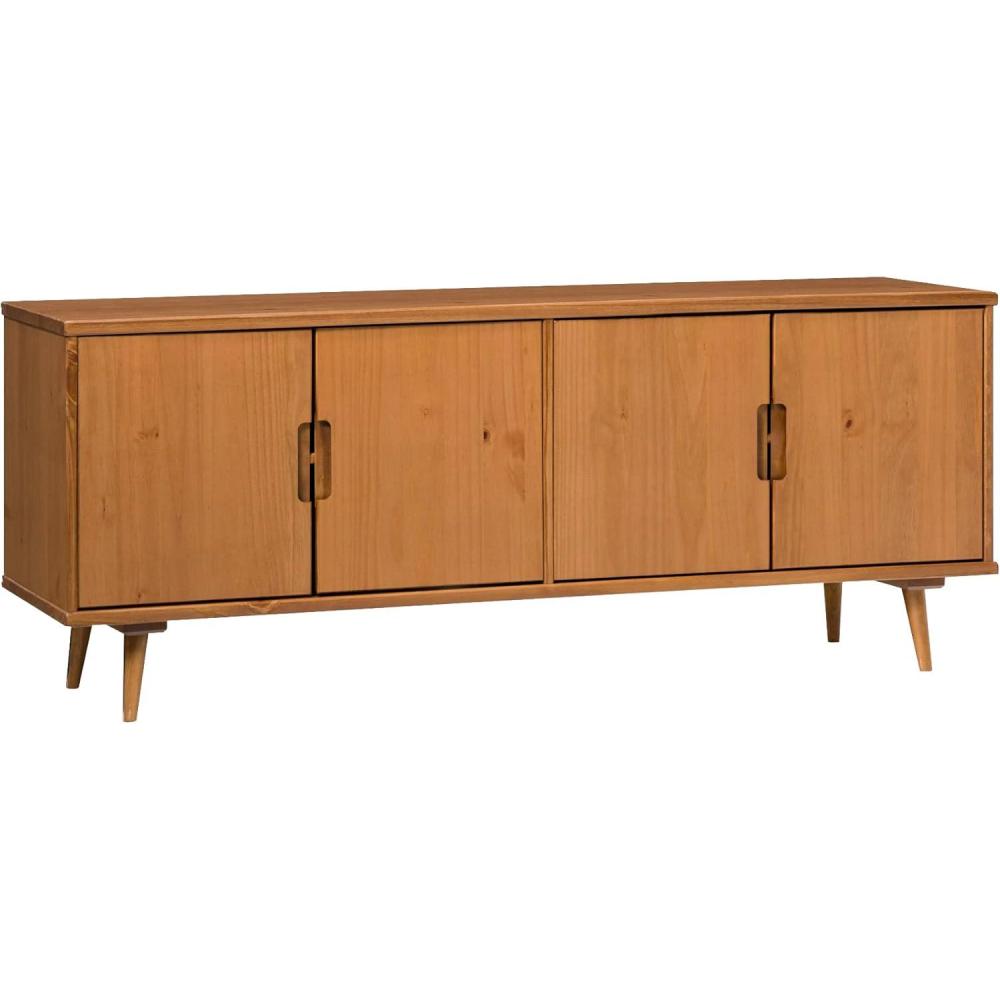 imageWalker Edison Genia MidCentury Modern Solid Wood Stand for TVs up to 65 Inches WalnutCaramel