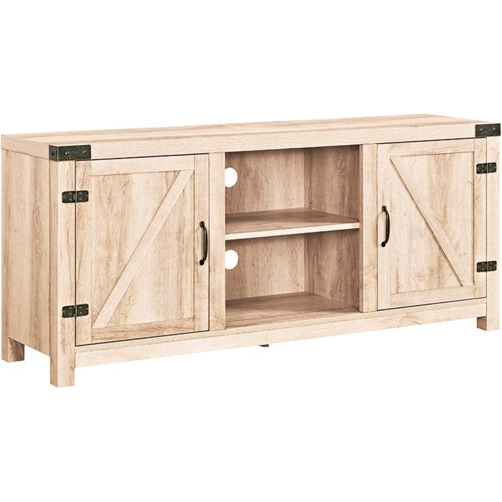 imageWalker Edison Georgetown Modern Farmhouse Double Barn Door TV Stand for TVs up to 65 Inches 58 Inch White Oak