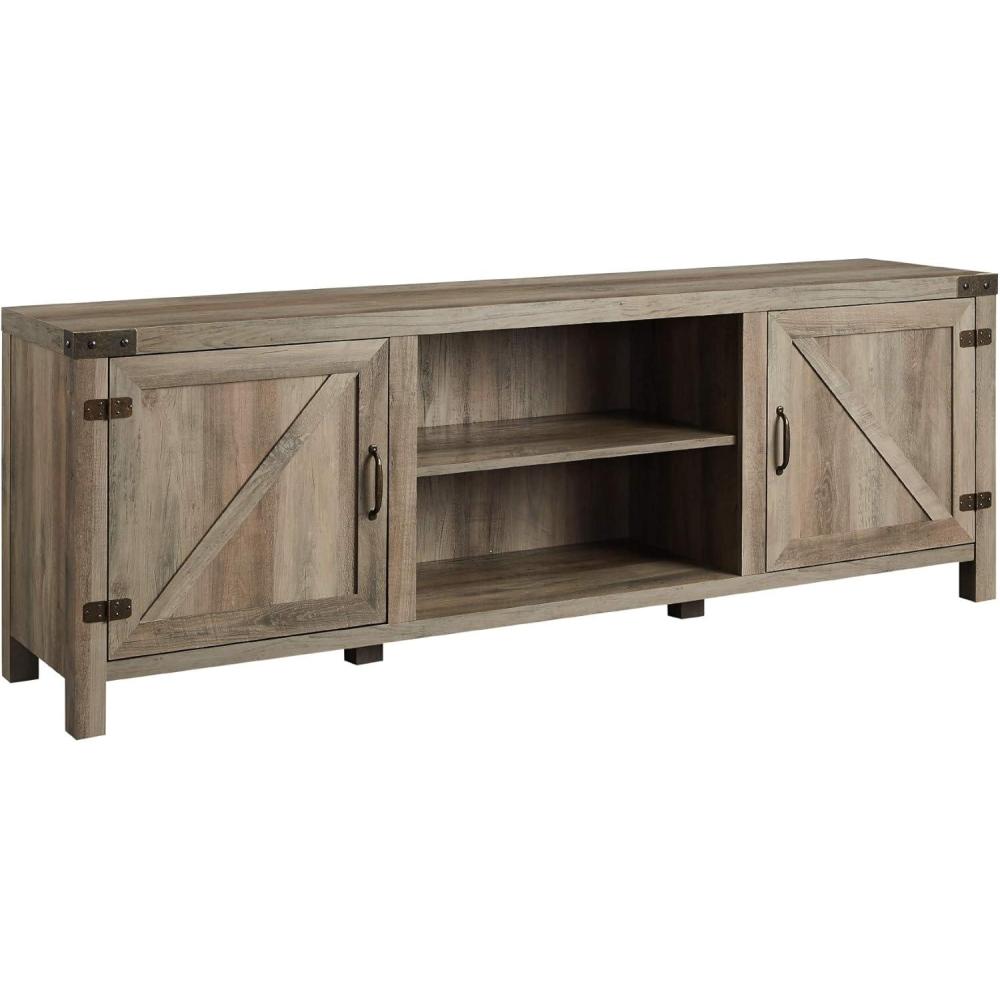imageWalker Edison Georgetown Modern Farmhouse Double Barn Door TV Stand for TVs up to 80 Inches 70 Inch Rustic Oak Without Fireplace 1575 x 70 x 24 inchesGrey Wash