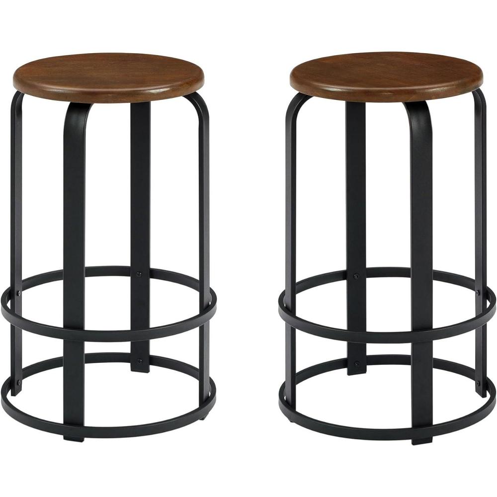 imageWalker Edison Hayes Modern Curved Metal and Solid Wood Barstool 26 Inch Dark CoffeeBlackDark Coffee  Black