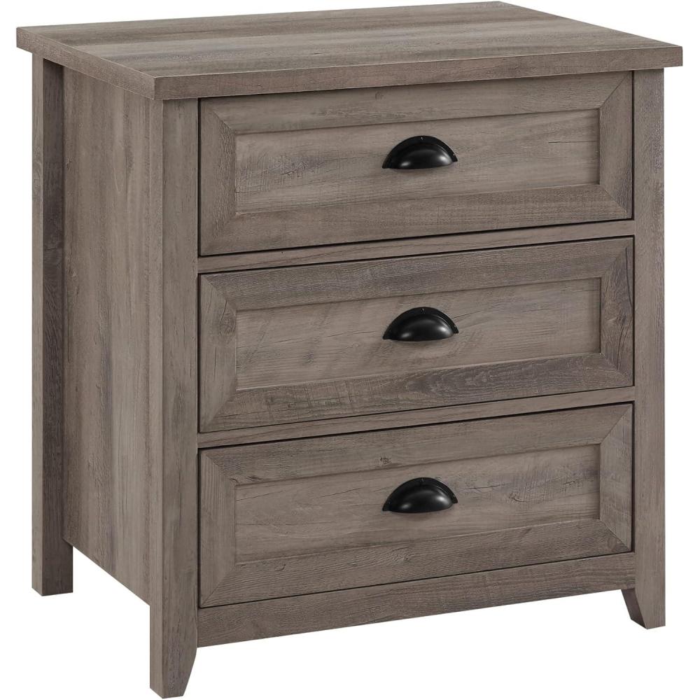 imageWalker Edison Hazel Modern Farmhouse 3 Drawer Framed Nightstand with HalfMoon Handles 25 Inch Grey WashGrey Wash