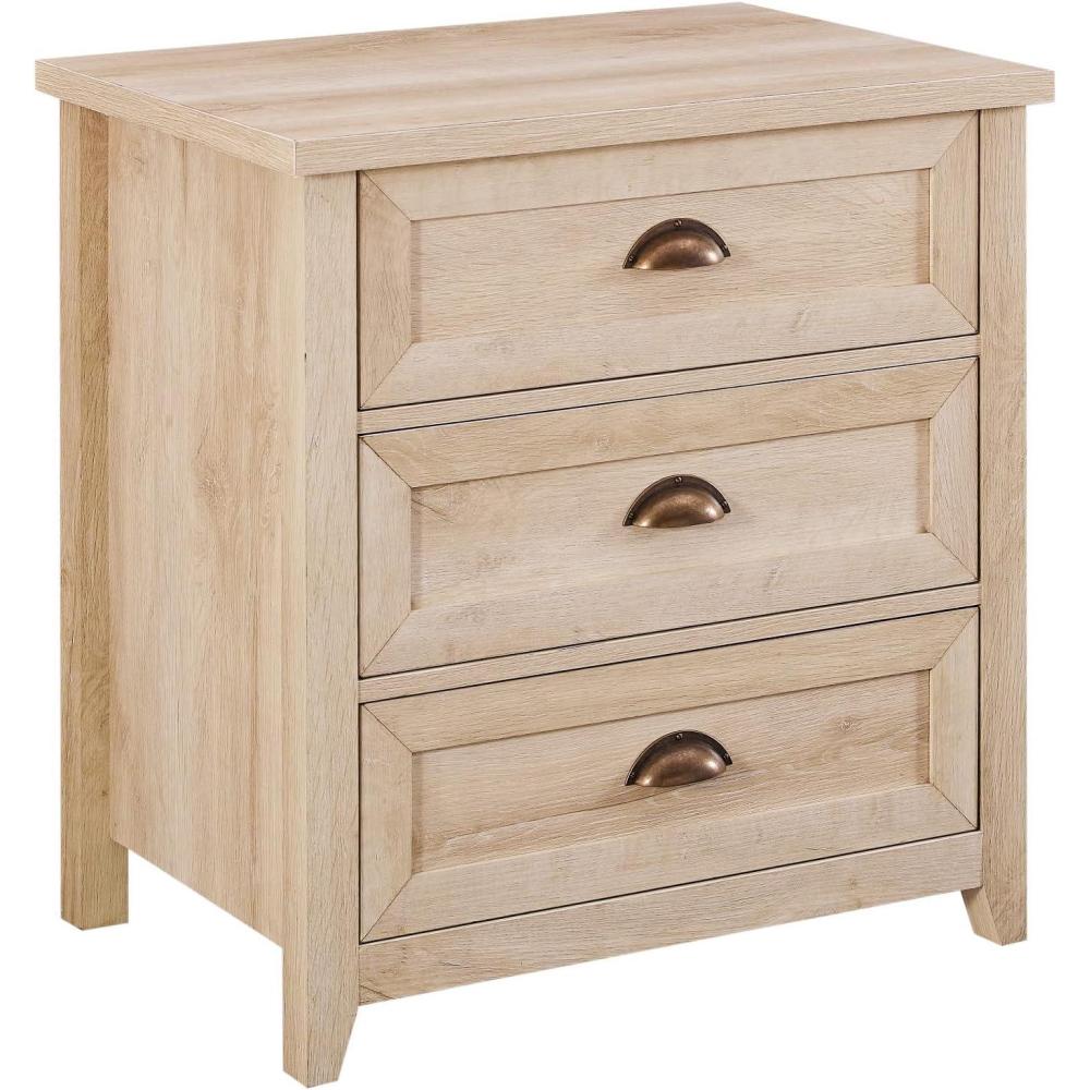 imageWalker Edison Hazel Modern Farmhouse 3 Drawer Framed Nightstand with HalfMoon Handles 25 Inch Grey WashWhite Oak