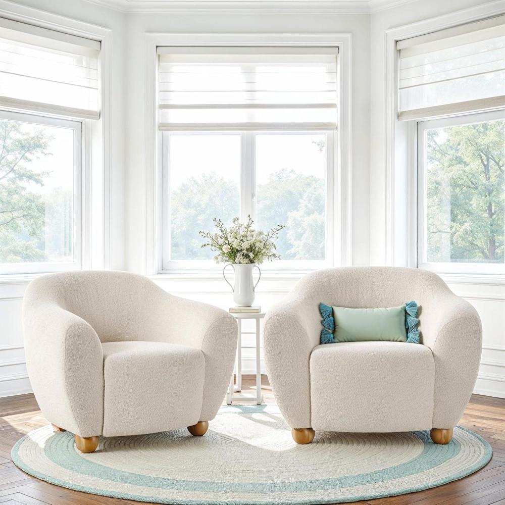 imageWalker Edison Linley Contemporary Boucle Accent Chair with Wood Legs Soft BlueIvory