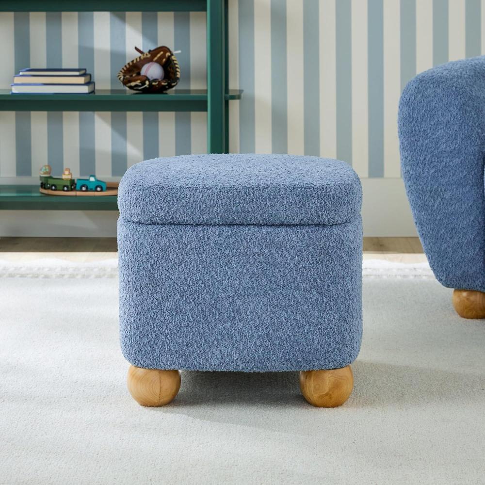 imageWalker Edison Linley Contemporary Large Storage Boucl Ottoman with Wood Legs IvorySoft Blue