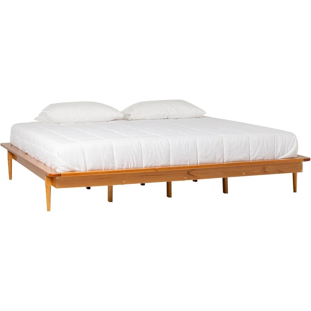 imageWalker Edison Mid Century Modern Solid Wood Platform Bed Headboard Footboard Bed Frame Bedroom King CaramelCaramel
