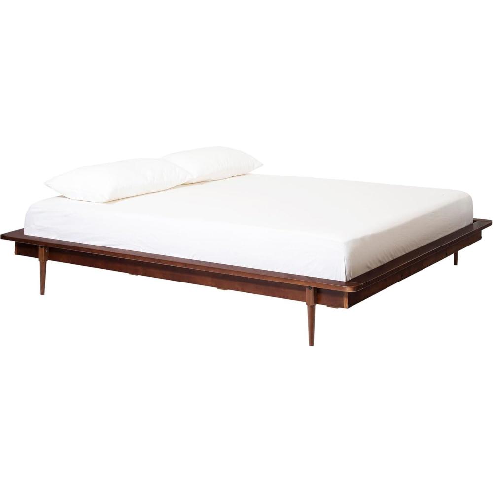 imageWalker Edison Mid Century Modern Solid Wood Platform Bed Headboard Footboard Bed Frame Bedroom King CaramelWalnut