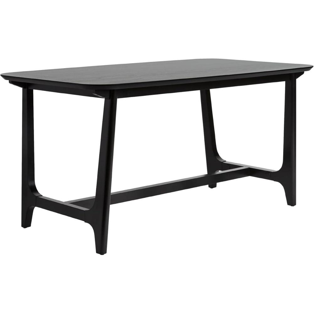 imageWalker Edison MidCentury Modern Solid Wood Trestle Base Dining Table 60 Inch Walnut VeneerBlack Ash