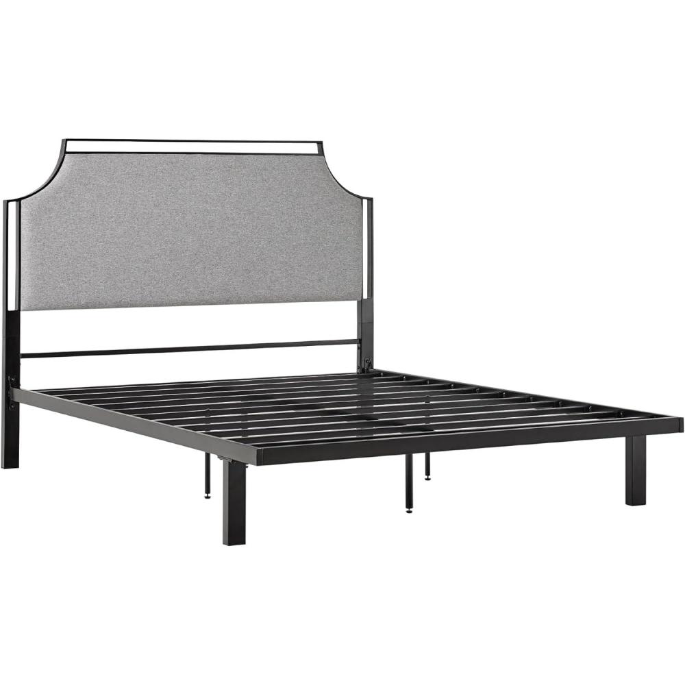 imageWalker Edison Miriam Modern MetalFrame Upholstered Queen Bedframe Queen Size TanGrey