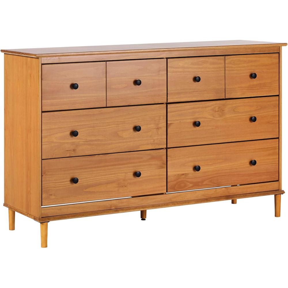 imageWalker Edison Modern 6Drawer Solid Wood Dresser Bedroom Storage 57 Inch WhiteCaramelt
