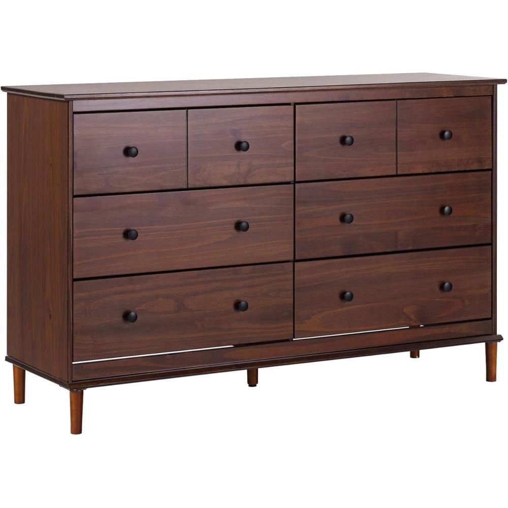 imageWalker Edison Modern 6Drawer Solid Wood Dresser Bedroom Storage 57 Inch WhiteWalnutt