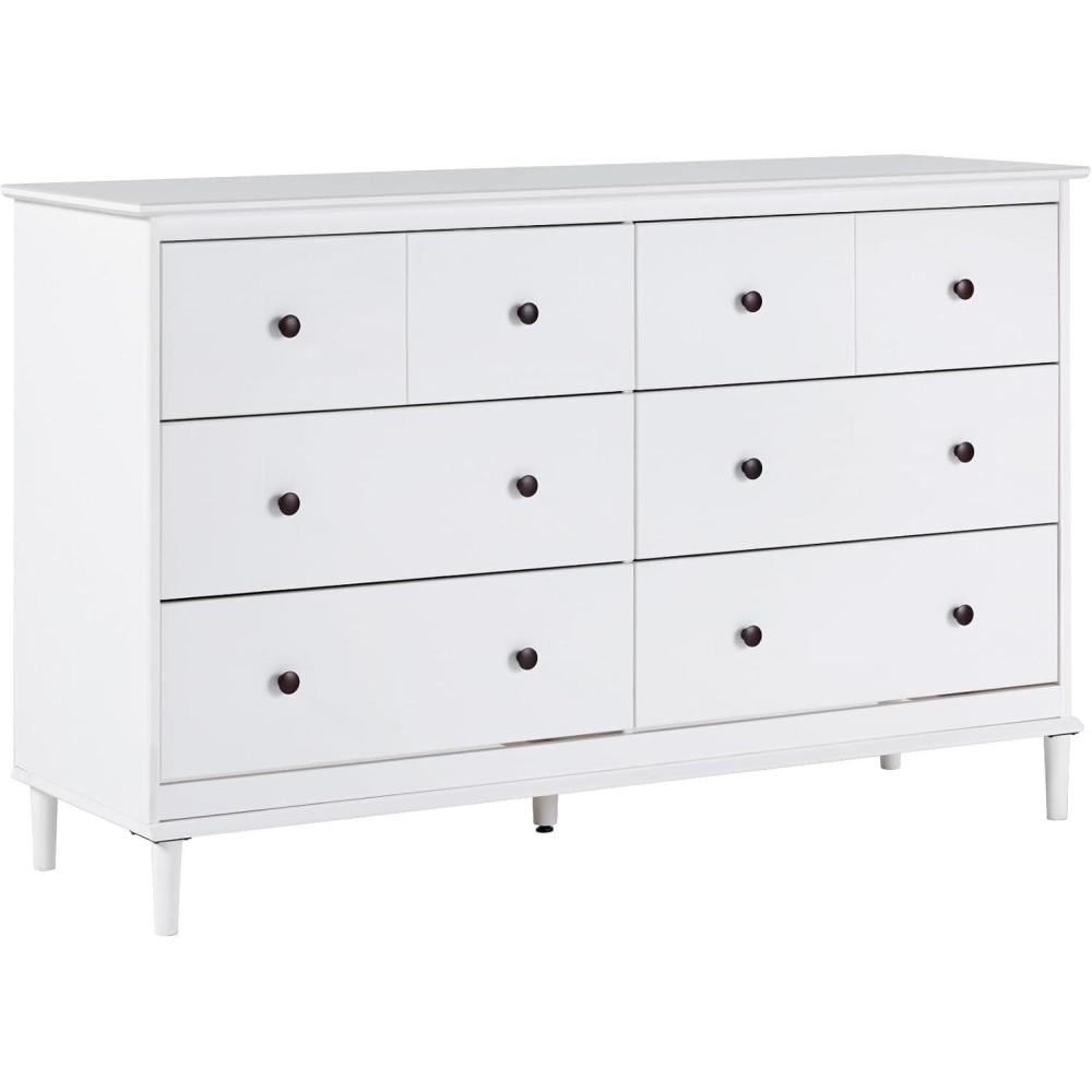 imageWalker Edison Modern 6Drawer Solid Wood Dresser Bedroom Storage 57 Inch WhiteWhitet